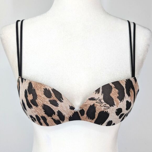 Victoria's Secret Black Brown Leopard Animal Print Very Sexy Padded Demi Bra 34A - Picture 1 of 5